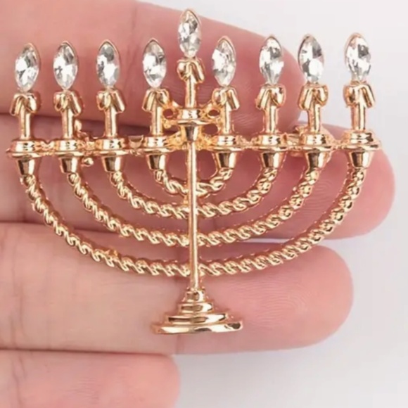 Hanukkah Menorah Brooch  - Jewish Festival of Lights - Tradition - 1.25" Tall - Picture 3 of 5
